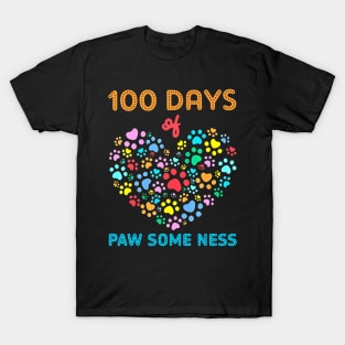 100 Days Of Paw Some Ness Dog Paw 100 Days Of School Teacher T-Shirt